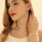 Load image into Gallery viewer, Pearl Vibe AAA+ Quality Single Strand Pearl Necklace Pearl Bracelet and Pearl Stud Earrings Jewelry Set