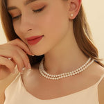 Load image into Gallery viewer, Double Strand Silver Pearl Necklace Bracelet and Stud Earrings Jewelry Set