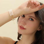 Load image into Gallery viewer, AAA Quality Triple Strand Golden Freshwater Pearl Bracelet for Women
