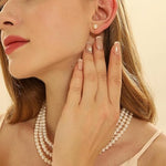 Load image into Gallery viewer, Pearl Vibe AAA+ Quality Triple Strand Pearl Necklace and Pearl Stud Earrings Jewelry Set