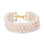 Load image into Gallery viewer, AAA Quality Triple Strand Golden Freshwater Pearl Bracelet for Women