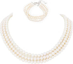 Load image into Gallery viewer, AAA+ Quality Freshwater Pearls Triple strand Necklace and Bracelet Jewelry Set
