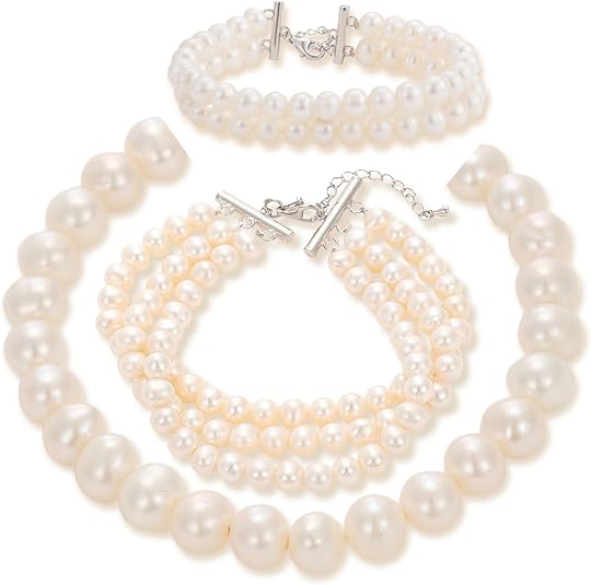 Pearl Bracelets Silver Jewelry Set