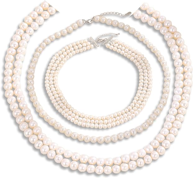 Pearl Necklace Jewelry Set - Single, Double, Triple Strand