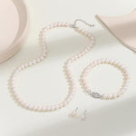 Load image into Gallery viewer, Pearl Vibe AAA+ Quality Single Strand Pearl Necklace Pearl Bracelet and Pearl Stud Earrings Jewelry Set
