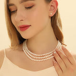 Load image into Gallery viewer, Pearl Vibe AAA+ Quality Triple Strand Pearl Necklace and Pearl Stud Earrings Jewelry Set
