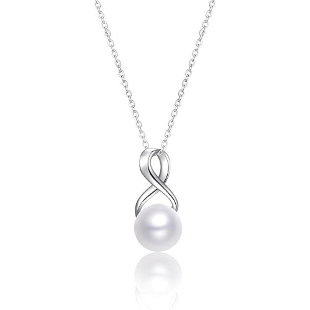 AAA+ Quality Infinity Silver Freshwater Pearl Pendant Necklace